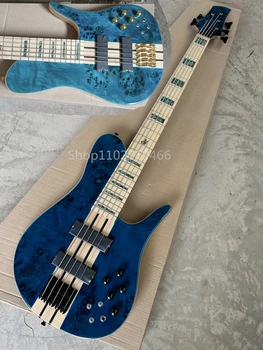 Заводская синяя 5-струнная электрическая бас-гитара, гриф из клена, гриф через активный контур корпуса, настраиваемый