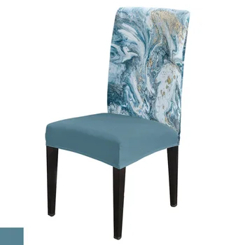 Мраморный синий и золотой абстрактный чехол для стула для кухни, Обеденные чехлы для стульев, эластичные чехлы для банкета, отеля, дома