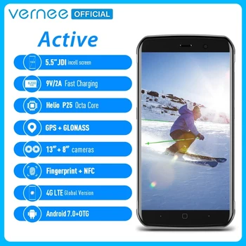 Смартфон Vernee Active V1 4G 5,5 Дюймов Android 7,0 MTK6757 Восьмиядерный 4 ГБ ОЗУ 64 ГБ ПЗУ 13.0MP NFC IP68 Водонепроницаемый Мобильный Телефон