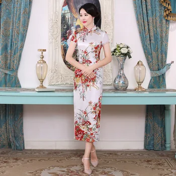 Yourqipao Летняя длинная юбка-чонсам с принтом, приветственная одежда, вечернее платье в стиле ретро Ципао в традиционном китайском стиле для женщин