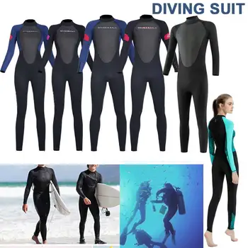 Цельный водолазный костюм с капюшоном, гидрокостюм из неопрена толщиной 2-3 мм, неопреновый погружной мужской/ женский купальник с длинным рукавом, теплый для занятий спортом