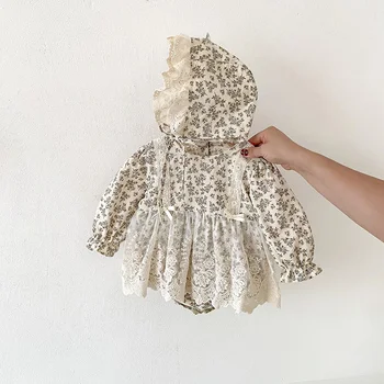 Одежда для девочек LILIGIRL, боди с цветочным рисунком для девочек, кружевное цельное платье со шляпой, 2023, детская одежда, подарки для новорожденных девочек
