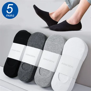 5 Пар хлопчатобумажных носков до щиколоток с глубоким вырезом для деловых мужчин, Черные, белые, серые, невидимые Спортивные носки, Мужские Короткие носки для женщин