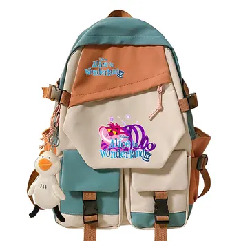 Дисней Алиса в Стране чудес Для девочек, детские сумки для школьных книг, женский рюкзак в стиле пэчворк, школьные сумки для подростков, холщовый студенческий рюкзак