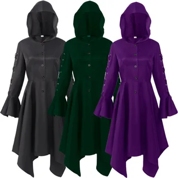 Женские средневековые винтажные женские пальто на Хэллоуин, женские готические костюмы для косплея с капюшоном, накидка с неправильным подолом, панк-одежда