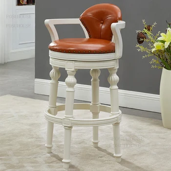 Табурет Барные стулья Стул из массива дерева Роскошный Барный стул Мебель для дома Высокий стул Ресторанный барный стул с ретро спинкой A
