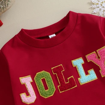 Рождественские толстовки для маленьких девочек с нечеткой буквенной вышивкой, пуловеры с длинными рукавами, топы, детская зимняя одежда