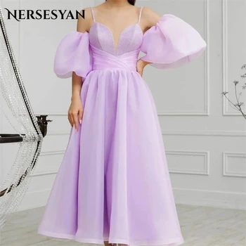 Нерсесян Элегантные фиолетовые шифоновые вечерние платья с открытыми плечами на тонких бретельках, платья для выпускного вечера, Трапециевидное драпированное вечернее платье
