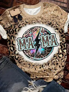 Футболка MAMA Lightening С леопардовым принтом, Повседневная Свободная футболка с коротким рукавом, Женская одежда