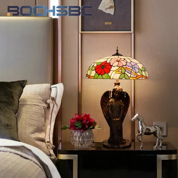 BOCHSBC настольная лампа с витражным стеклом Тиффани в пасторальном стиле morning glory angel арт-деко отель гостиная кабинет спальня лампа для чтения