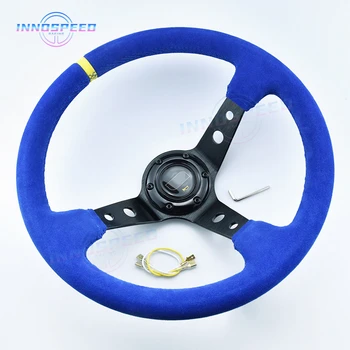 Рулевое колесо JDM Racing из синей замши, 14 дюймов, 350 мм, Модифицированное спортивное рулевое колесо Drift для автомобильных аксессуаров
