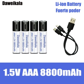 Литий-ионный аккумулятор высокой емкости 1.5 V AAA8800 MWh USB для мыши с дистанционным управлением, маленький вентилятор, Электрическая игрушечная батарея + Кабель
