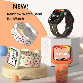 2023 Новый ремешок для Apple watch band 44мм 40мм 45мм 49мм 41мм Радужный силиконовый ремешок для часов браслет iWatch Series 5 // SE/6/7/8/ ultra