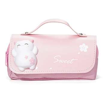 Милый кошачий декомпрессионный пенал, большой пенал, переносная сумка для ручек для девочек, двухслойная школьная сумка, розовый