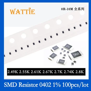 SMD резистор 0402 1% 2.49K 2.55K 2.61K 2.67K 2.7K 2.74K 2.8K 100 шт./лот микросхемные резисторы 1/16 Вт 1.0 мм * 0.5 мм