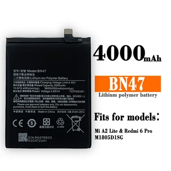 Оригинальный аккумулятор для телефона BN47 для Xiaomi Redmi 6 Pro /Mi A2 Lite Высококачественные сменные аккумуляторы для телефона емкостью 4000 мАч