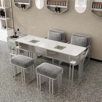 Легкие Роскошные серебряные маникюрные столики Профессиональная салонная мебель для салона красоты Маникюрный стол и стул в комплекте с пылесосом