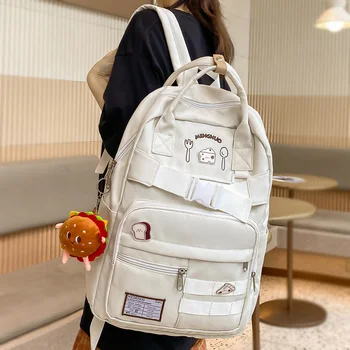 Модный женский водонепроницаемый ноутбук, белый значок Каваи, сумка для книг в колледже, Женская дорожная студенческая обувь, нейлоновый школьный рюкзак, Женский Классный