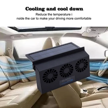 USB Черный Трехголовочный Солнечный автомобильный вентилятор Автомобильный вентилятор Вытяжной вентилятор Автомобильный Мобильный источник питания Автомобильный радиатор
