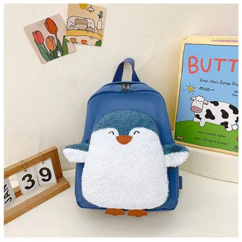Новая детская сумка для детского сада с милым мультяшным пингвином, маленькая школьная сумка для мальчиков и девочек, холщовый рюкзак
