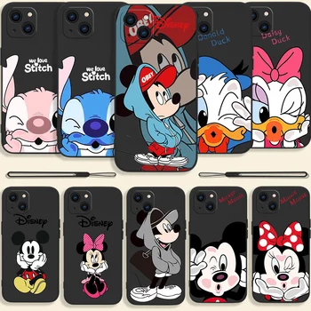 Disneys Mickeys Minnies Чехол Для Телефона iPhone 15 14 13 12 11 Pro Max Mini X XR XS SE20 6 8 7 Plus Силиконовые Чехлы с Ремешком для рук