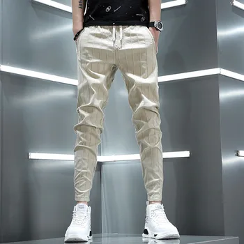 Высококачественные мужские узкие повседневные брюки Молодежный тренд, универсальные летние тонкие брюки зауженного кроя