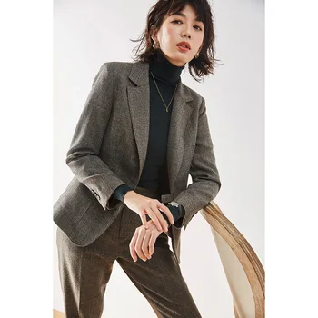 2023 Новый осенне-зимний женский блейзер с длинным рукавом, костюмы, пальто, модные тонкие однобортные офисные женские блейзеры