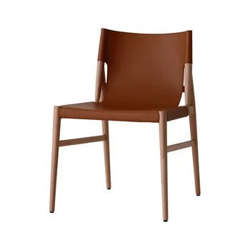 Скандинавское седло, Кожаное кресло, Дизайнерский обеденный стул из массива дерева в скандинавском стиле, стул со спинкой для гостиничного клуба, кафе, Домашний стул