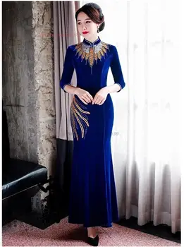 2023 национальное платье с цветочной вышивкой китайское имповизированное ципао элегантное народное бархатное платье чонсам vestidos китайское банкетное вечернее платье