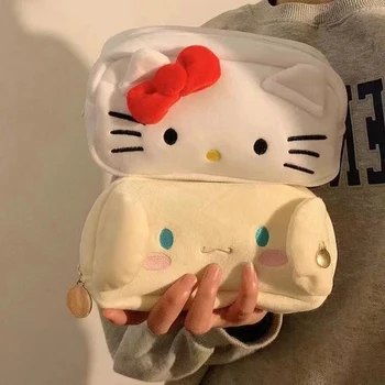 Мультфильм Sanrio Hello Kitty Cinnamoroll Супер Мягкая Плюшевая Сумка Для Карандашей Школьников Большой Емкости Канцелярский Пенал Подарки