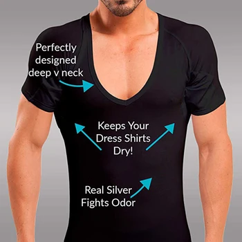 Оптовая продажа мужской непромокаемой майки с прокладками от пота подмышками, футболки Slim Fit с V-образным вырезом