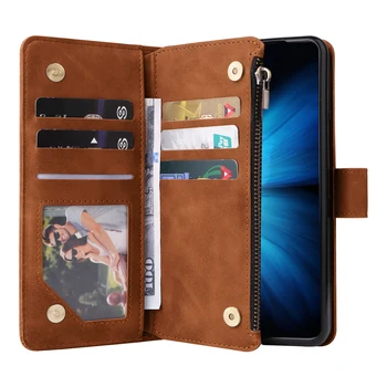 Кожаный Бумажник Чехол Для Телефона Samsung Galaxy Z Fold4 5G Fold4 Со Слотом Для Нескольких Карт Памяти На Молнии Кожаные Аксессуары Для Телефонов
