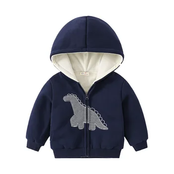 Осенне-зимнее флисовое пальто с капюшоном для мальчиков 2023 года с рисунком мультяшного динозавра, подходит для мальчиков 3-8 лет