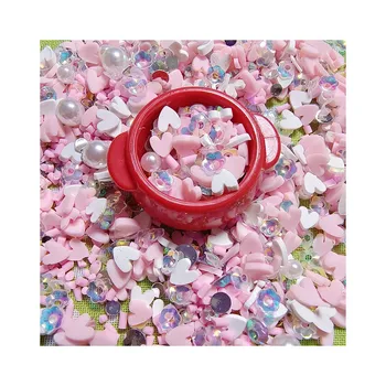 Смешанные пластиковые жемчужные бусины AB Flowers Розовое сердечко, смешанные кусочки полимерной глины, посыпки, поделки из слизи, наполнитель для рукоделия