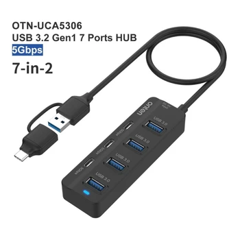 USB-Концентратор 7-Портовый USB 3.0/USB C Концентратор со скоростью 5 Гбит/с, 4x Портами USB3.0, 3x Портами USB C, Адаптер, Расширитель USB-порта для Ноутбука/ПК