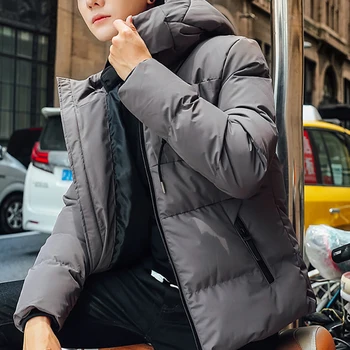 Новое мужское зимнее пальто с капюшоном, однотонная хлопчатобумажная куртка на молнии, ветрозащитная и теплая мужская одежда