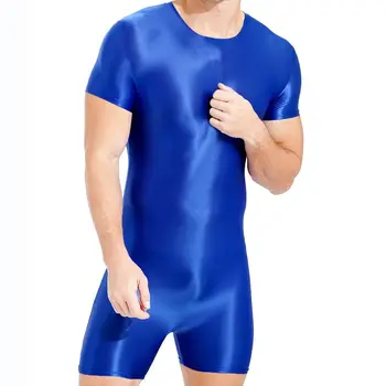 Глянцевые атласные комбинезоны, короткий мужской комбинезон, Прозрачное Сексуальное нижнее белье для мужчин, пижамный комбинезон, Летняя шелковая гладкая пижама Man 2023