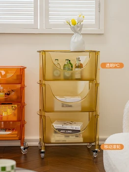 Акриловый шкаф для хранения, бытовой прозрачный передвижной шкаф для хранения небольших тележек, кухонный стеллаж для хранения
