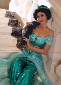 Красивый сексуальный костюм принцессы Аладдин Жасмин для косплея, маскарадный костюм для танца живота, женский рождественский сценический костюм на Хэллоуин