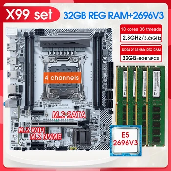 Комплект материнской платы JGINYUE X99 Xeon E5 2696 V3 Процессор 32G (4*8) 2133 МГц DDR4 ECC Оперативная память LGA 2011-3 Интерфейс Nvme SATA M.2