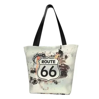 Симпатичная мотоциклетная винтажная сумка Route 66 Usa Legend для покупок, многоразовая дорожная холщовая сумка для покупок