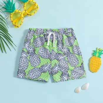 Быстросохнущие плавательные штаны с милым принтом ананаса для мальчиков для пляжного отдыха, детский купальник, пляжные шорты для детей, плавки