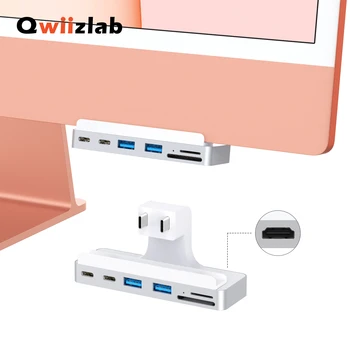 Qwiizlab USB C Концентратор 7-в-1 Адаптер USB-C 10 Гбит/с USB-A 5 Гбит/с Кард-ридеры 100 Мбит/с HDMI 4K 60 Гц для iMac 2021 24-дюймовый M1