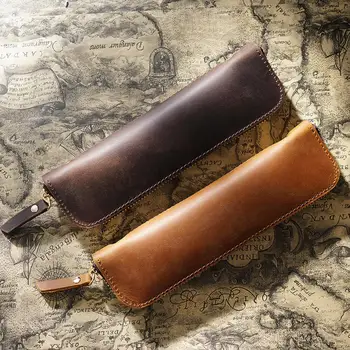 Текстурный пенал, ретро-пенал, стильный вместительный пенал из воловьей кожи, офисная сумка для ручек из натуральной кожи