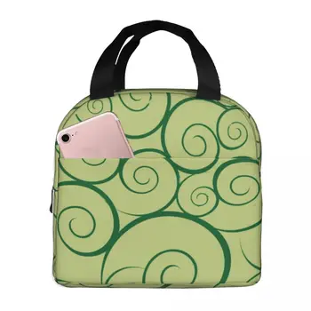 Зеленые кудри с абстрактным рисунком, Термоизолированные сумки для ланча, Контейнер для еды, сумки для еды, Большой ланч-бокс, сумка для офисного мальчика