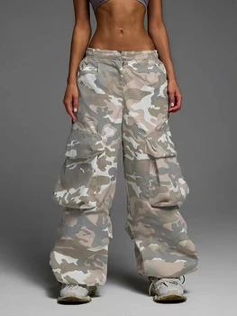 Брюки-карго в стиле Гранж 2000-х, Камуфляжные повседневные мешковатые спортивные штаны в стиле бойфренда, женские брюки с большим карманом, y2k Chic