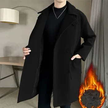 Мужское двубортное шерстяное пальто средней длины, простая модная корейская красивая теплая куртка, зимнее деловое повседневное плотное пальто