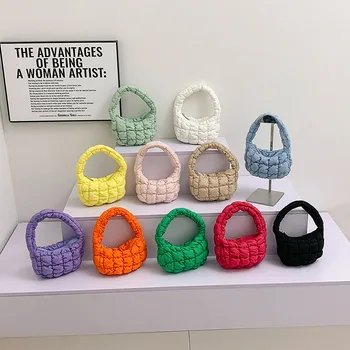 Модная мини-сумка-тоут из Фугу, стеганая Круглая сумочка для телефона, Элегантная Фиолетовая сумка для ключей с мягкой нейлоновой подкладкой, Простая трендовая сумочка