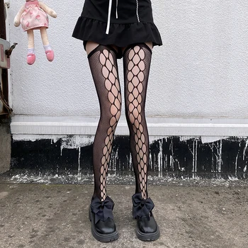 Прозрачные чулки на подтяжках JK Lolita Сексуальные женские полые обтягивающие носки Винтажные чулки выше колена Классические Колготки с дырками