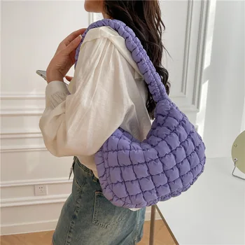 Стеганые сумки на плечо с рюшами, Корейские модные нейлоновые сумки Cloud Для женщин, роскошные дизайнерские сумки-тоут с подкладкой.